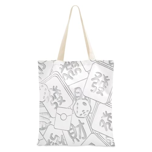 famyily Einkaufstaschen aus Mahjong-Leinen, hohl, für Reisen, Einkaufstasche, Einkaufstasche, Weiß von famyily