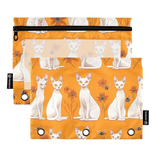 famyily Energetic Sphynx Katzen Orange Federmäppchen Kunststoff Federmäppchen für drei Ringe Bindertaschen mit Binderlöchern für Untersuchung Aufbewahrungsbehälter von famyily