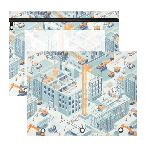 famyily Federmäppchen, stabile Tasche mit 3 Löchern, für A4-Papier, Briefe, 2 Stück, Studenten, College, Bau-Szene, Bau, hohe Gebäude, Bagger, Grader famyily Federmäppchen, stabile Tasche mit 3 Löchern, für A4-Papier, Briefe, 2 Stück, Studenten, College, Bau-Szene, Bau, hohe Gebäude, Bagger, Grader von famyily