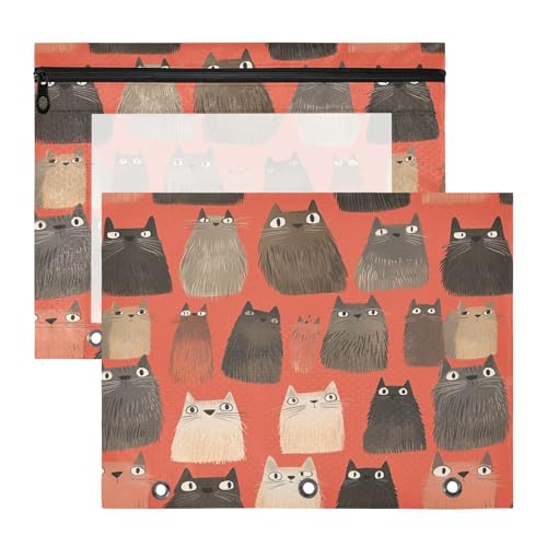 famyily Federmäppchen, transparent, 3 Löcher, für A4-Papier, Briefe, 2 Stück, Lehrer, Klassenzimmer, lustig, Himalayancats, Rot von famyily
