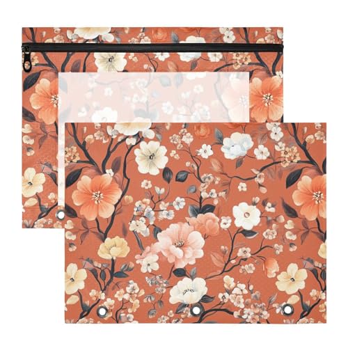 famyily Federmäppchen mit 3 Löchern, Stifthalter für A4-Papier, Briefe, 2 Stück, für Lehrer, Zuhause, Blumenmuster, Orange von famyily