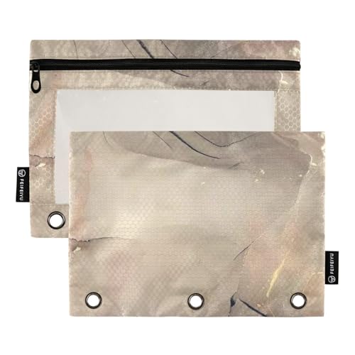 famyily Federmäppchen mit 3 Ringen und Sichtfenster, goldfarbene Marmorstruktur, große und stabile 3-fach gelochte Ordner zur Aufbewahrung von Schul- und Bürobedarf, mehrfarbig, 2 Stück von famyily