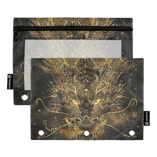 famyily Federmäppchen mit 3 Ringen und transparentem Fenster, großes und stabiles Federmäppchen mit 3 Ringen, für Schule, Büro und Zuhause, mehrfarbig, 2 Stück von famyily