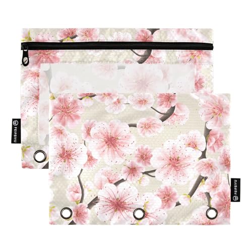 famyily Federmäppchen mit Reißverschluss und transparentem Fenster, großes und stabiles Federmäppchen, 3 Ringe, für Schule, Klasse, Büro, Organizer, mehrfarbig, 2 Stück von famyily