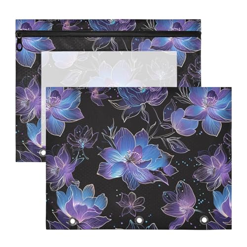 famyily Federmäppchen mit glatten Reißverschlüssen, 3-Loch-Tasche für A4-Papier, Briefe, 2 Stück, Studenten, Klassenzimmer, glitzernde violette Blumen, dunkel famyily Federmäppchen mit glatten Reißverschlüssen, 3-Loch-Tasche für A4-Papier, Briefe, 2 Stück, Studenten, Klassenzimmer, glitzernde violette Blumen, dunkel von famyily