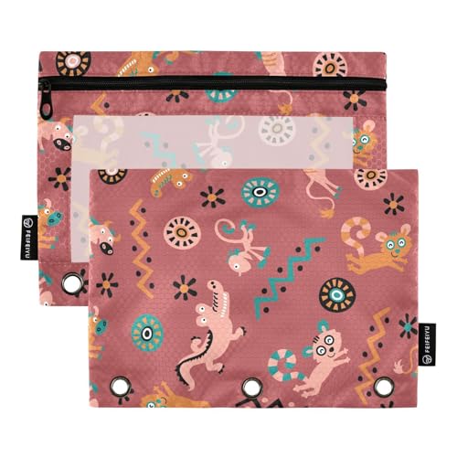 famyily Federmäppchen mit niedlichem Cartoon-Krokodilmuster, mit Reißverschluss und transparentem Fenster, Federmäppchen mit Reißverschluss, verstärkte Ösen, 3 Ringe, Federmäppchen für Schule, Büro von famyily