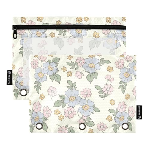 famyily Federmäppchen mit transparentem Fenster, großes Federmäppchen mit Reißverschluss, großes und stabiles 3-Ringbuch zur Aufbewahrung von Schul- und Bürobedarf, 2 Stück, Blau und Pfirsich von famyily