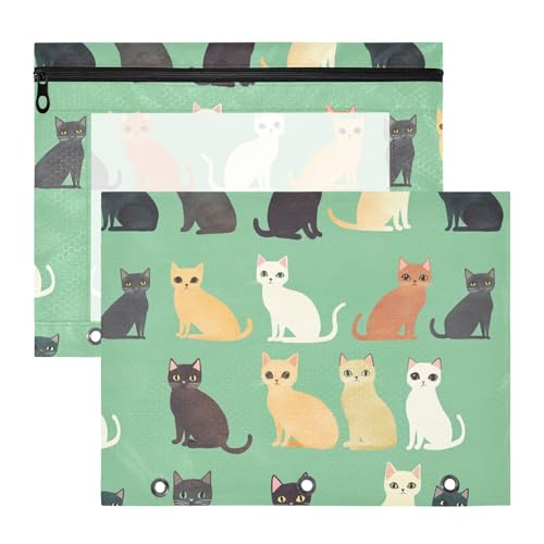 famyily Federmäppchen mit transparentem Sichtfenster, Stifthalter für A4-Papier, Briefe, 2 Stück, für Studenten, Klasse, ästhetisch, Burmesecats, Salbeigrün von famyily