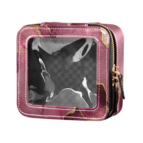 famyily Mini-Make-up-Tasche, Leder, Kulturbeutel, Kosmetiktasche, Organizer für Reisen, Marble Blush Burgunderrot, 1 size von famyily