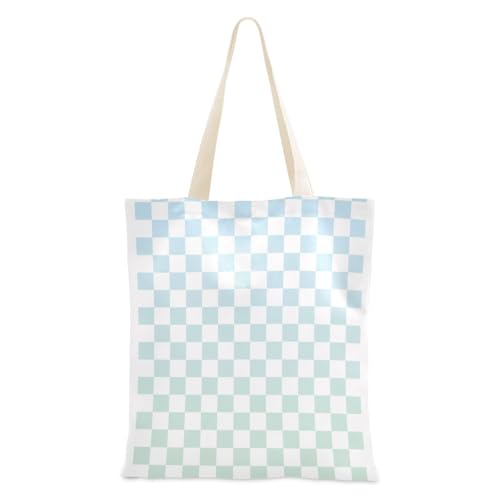 famyily Mittelgroße Canvas-Tragetasche, blau-grüner Farbverlauf, Schachbrett-Leinen-Einkaufstaschen für Lebensmittel für Lehrer, Tragetasche, klein von famyily