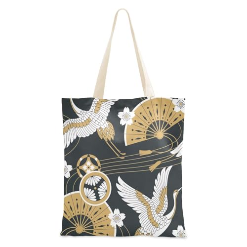 famyily Mittelgroße Canvas-Tragetasche mit Kranichmotiv, für Damen, zum Geburtstag, wiederverwendbare Tragetaschen, Schwarz und goldfarben famyily Mittelgroße Canvas-Tragetasche mit Kranichmotiv, für Damen, zum Geburtstag, wiederverwendbare Tragetaschen, Schwarz und goldfarben von famyily