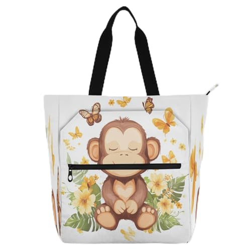 famyily Monkey White Kids Book Tote for Boys Girls Women Waterproof Library Shoulder Bag Handbag with Zipper for School Work Travel Rainbow von famyily