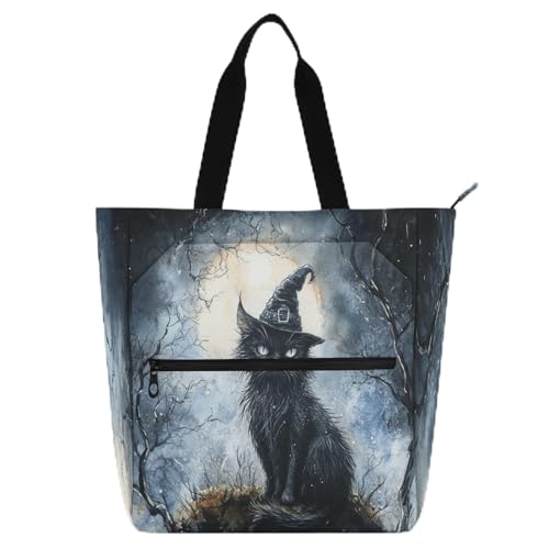 famyily Mysterious Black Cat Books Tote Bags for Boys Girls Adults Waterproof Library Shoulder Bag Handbag with Zipper for School and Playtime Rainbow von famyily