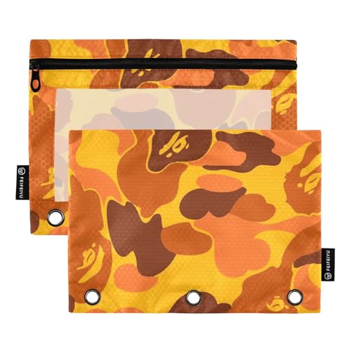 famyily Oranges Camouflage-Mappe mit transparentem Fenster, großes und stabiles 3-Ringbuch zur Aufbewahrung von Schul- und Bürobedarf, mehrfarbig, 2 Stück von famyily