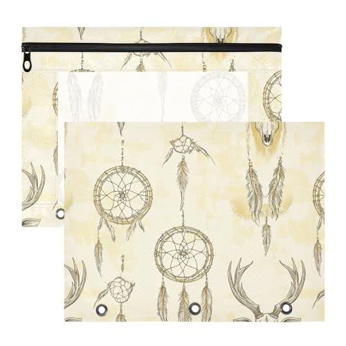 famyily Ordnertaschen, stabile 3-Loch-Tasche für A4-Papier, Briefe, 2 Stück, Lehrer, Büro, Western-Traumfänger, Hirschschädel famyily Ordnertaschen, stabile 3-Loch-Tasche für A4-Papier, Briefe, 2 Stück, Lehrer, Büro, Western-Traumfänger, Hirschschädel von famyily