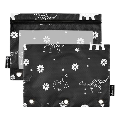 famyily Schwarze Dinosaurier-Ringbuchtaschen, Stoff-Federmäppchen für drei Ringe, Bindertaschen mit 3 Löchern für Studenten, Schreibwarenzubehör von famyily