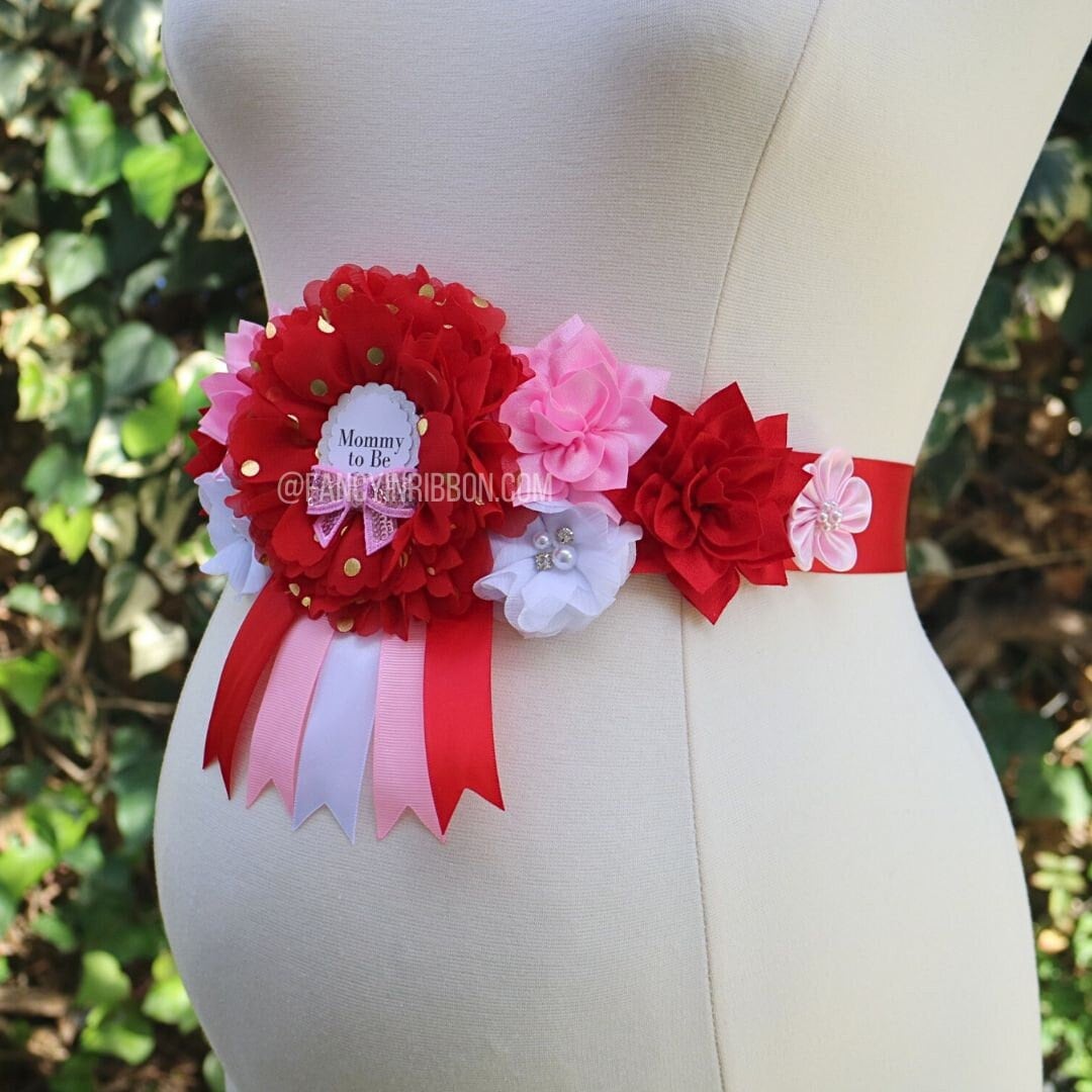 Sweetheart Baby Dusche Schärpe Erdbeere Mutter Zu Sein Babyparty Thema Rot, Rosa Es Ist Ein Mädchen Mutterschaft Gürtel von fancyinribbon