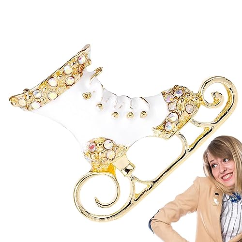 Anstecknadel für Damen, Kristall-Brosche, Rollschuh-Design, elegante weiße Strass-Brosche, Schal, Schal, Clip, für Urlaub, Schmuck, Hochzeit, Partys von fanelod