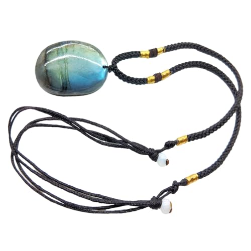 Labradorit-Kristall-Anhänger, Edelstein-Halsketten für Frauen, Halskette Chakra-Anhänger mit handgewebtem Seil, Labradorit-Halskette, glattes Aussehen, Labradorit-Stein-Anhänger für Frauen von fanelod