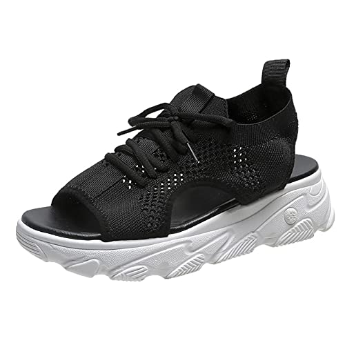 Lace Up Muffin Sandalen für Frauen Schwarz Größe 40 EU Frauen Orthopädische Plateau Peep Toe Sandalen Atmungsaktive Mesh Hollow Out Sandalen von fanelod