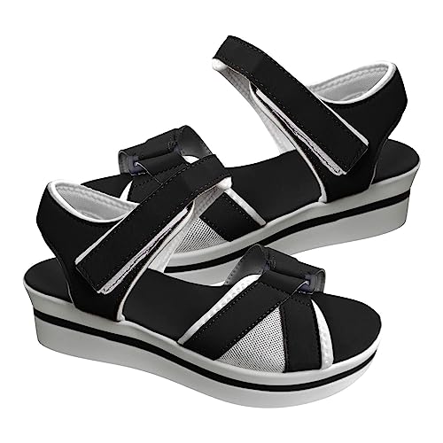 Lässige Damen-Wandersandalen – flache lässige Wandersandalen für Damen, flache Sandalen mit niedriger Sohle und verstellbaren Riemen für Strandeinkauf von fanelod