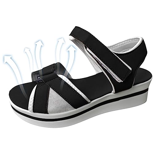 Lässige Wandersandalen für Damen, lässige Wandersandalen mit dicker Sohle, flache niedrige Sohle, verstellbare Riemen, für Strandeinkauf von fanelod