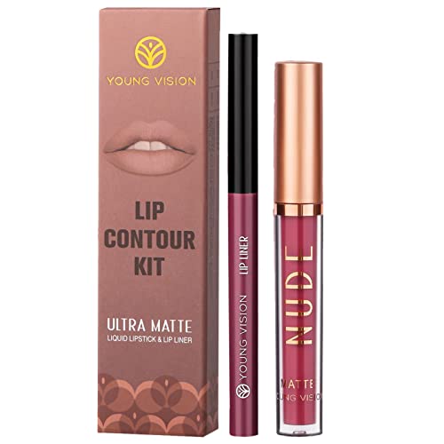 Lipliner und Lippenstift-Set - Velvet Lip Liner Hochpigmentierter matter Lipgloss 2 STÜCKE - Lip Gloss Lip Stain Make-up Geschenkset, wasserfeste, langanhaltende Lippentönung für Fanelod von fanelod