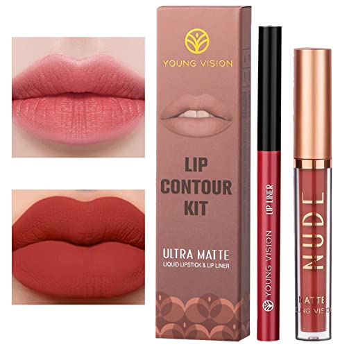 Lippenstift und Lippenkonturenstift-Set - Flüssiger Lippenstift und Lip Liner aus mattem Samt, 2er-Set,Langanhaltendes, wasserfestes Lipgloss-Make-up-Geschenkset für Mädchen und Frauen Fanelod von fanelod