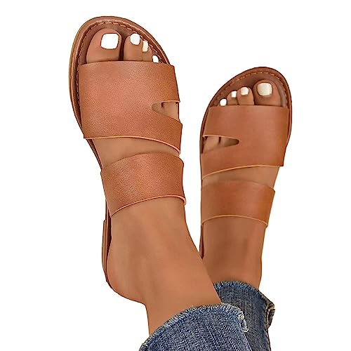 Sandalen für Damen, elegant, große Größe, flache Sandalen, offene Zehen, Schlupfschuhe, Freizeitschuhe, große Größe für Ausgehen, Baden, Einkaufen von fanelod