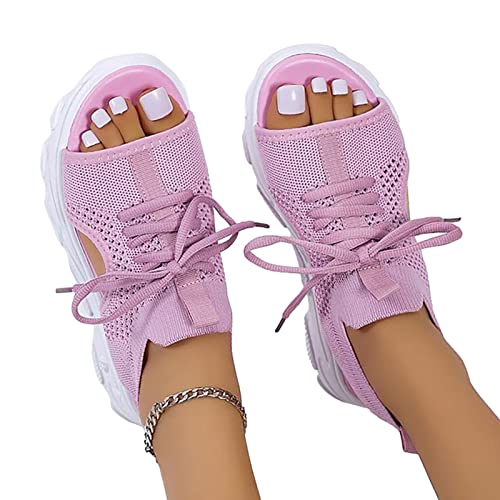 Schnür-Muffin-Sandalen für Damen, modische hohle Muffin-Sandalen, orthopädische Sandalen, modische Damen-Muffin-Sandalen, atmungsaktives Netzgewebe, ausgehöhlte Sandalen, Schnürung, Peep-Toe-Sandalen von fanelod