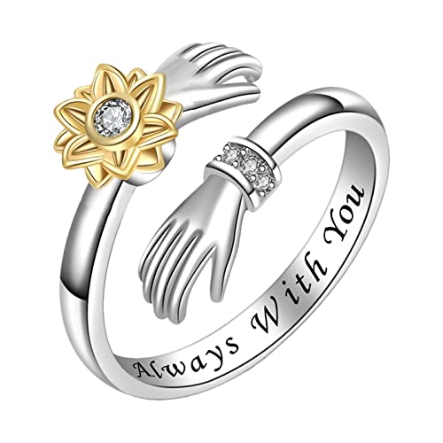 Sonnenblume Zappeln Spinne Ringe Sie sind mein Sonnenschein, Offene Gänseblümchen Blume Sonnenblume Ring | Sterling Silber Sonnenblume ersten Buchstaben Spinner Ring, Blume Zappeln Rin für Frauen von fanelod