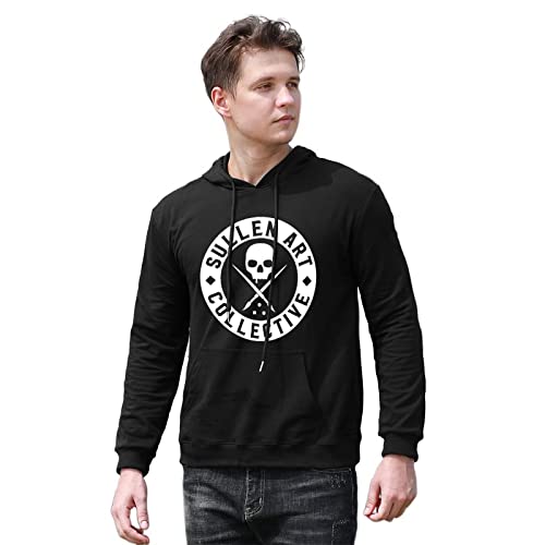 fangs Men's Sullen BOH Solid Black Tattoo Skull Printed Pullover Hoodies Long Sleeve Hooded Sweatshirt Black XL von fangs