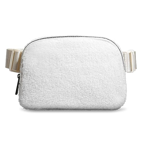 Fleece-Gürteltasche und Geldbörse für Damen, kleine Unisex-Hüfttasche mit verstellbarem Riemen, Sherpa-Crossbody-Bauchtasche, überall modische Brusttasche, Weiß-1, Fleece Gürteltasche von fannos