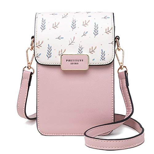 Fanshu Handy Tasche zum umhängen Damen klein umhängetasche für Handy Damen Leder Crossbody Handytasche mit Kartenfächer handyfach(Pink) von fanshu