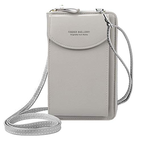 Fanshu umhängetasche für Handy Damen Leder kleine Crossbody Tasche Handy - Tasche Brieftasche mit Credit Card Slots für Frauen(Grau) von fanshu