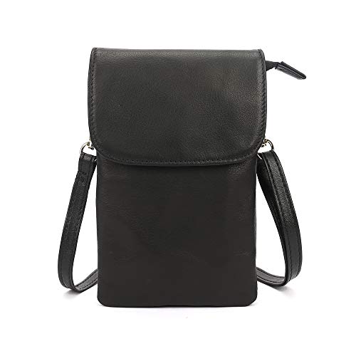 Fanshu umhängetasche für Handy Leder Handytasche zum umhängen Damen klein Crossbody geldbörse mit handyfach Weiches Echtes Trend held mit Kartenfächer im Vintage Look(Schwarz) von fanshu