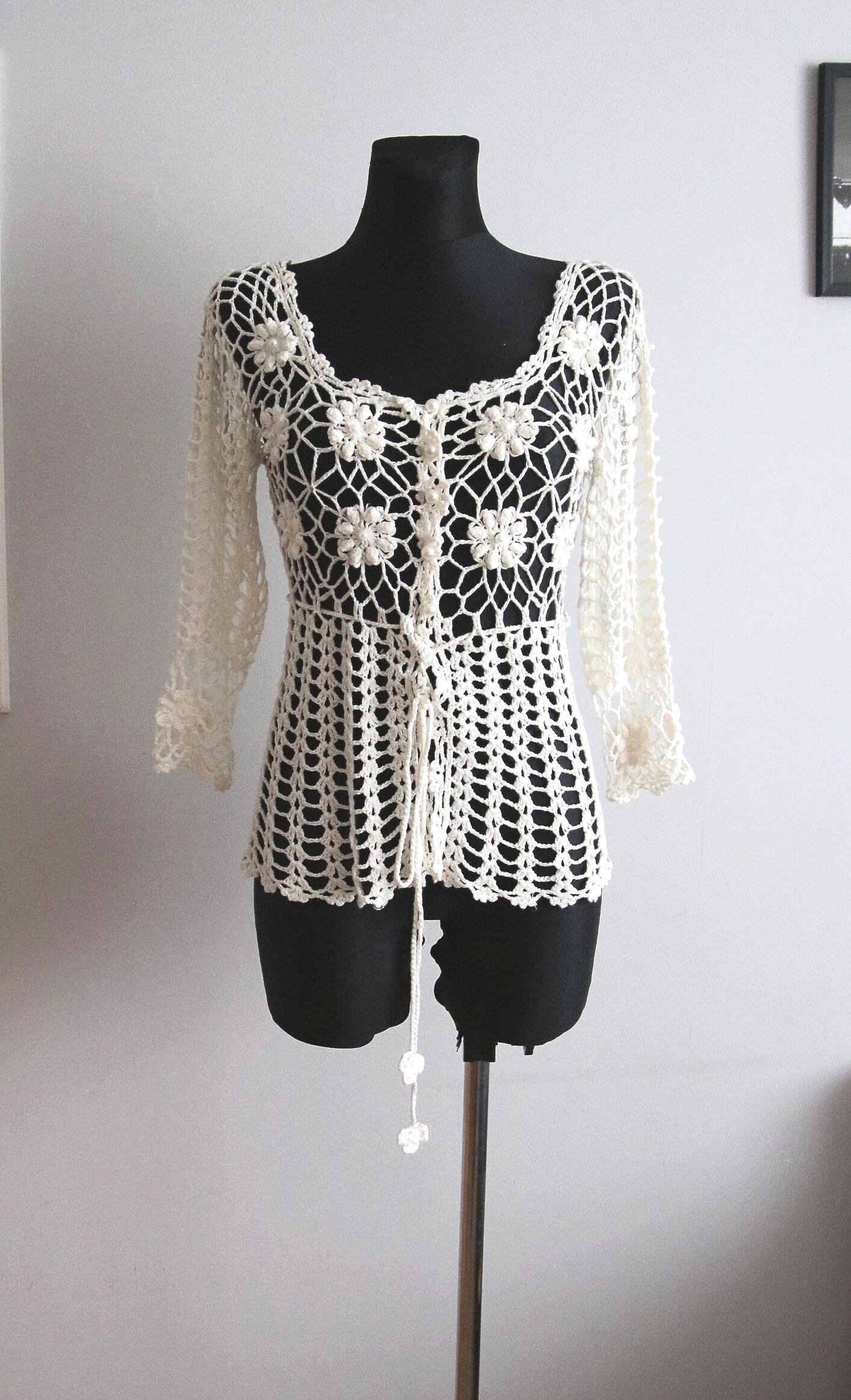 Vintage Häkel Tunika Jacquard Weißes Top, Größe Eur 36 Vintage Häkel Tunika Jacquard Weißes Top, Größe Eur 36 von fantastictrunk
