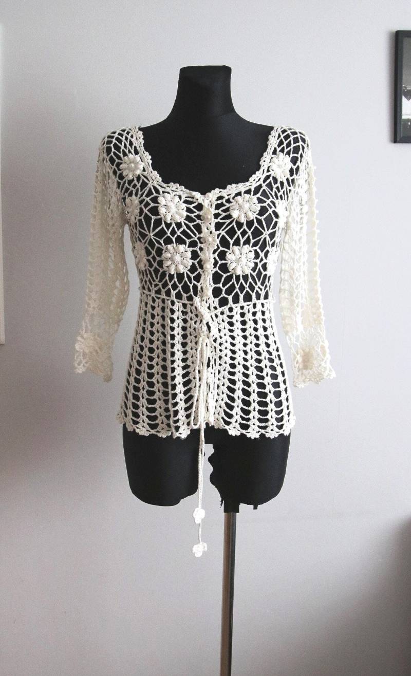 Vintage Häkel Tunika Jacquard Weißes Top, Größe Eur 36 Vintage Häkel Tunika Jacquard Weißes Top, Größe Eur 36 von fantastictrunk