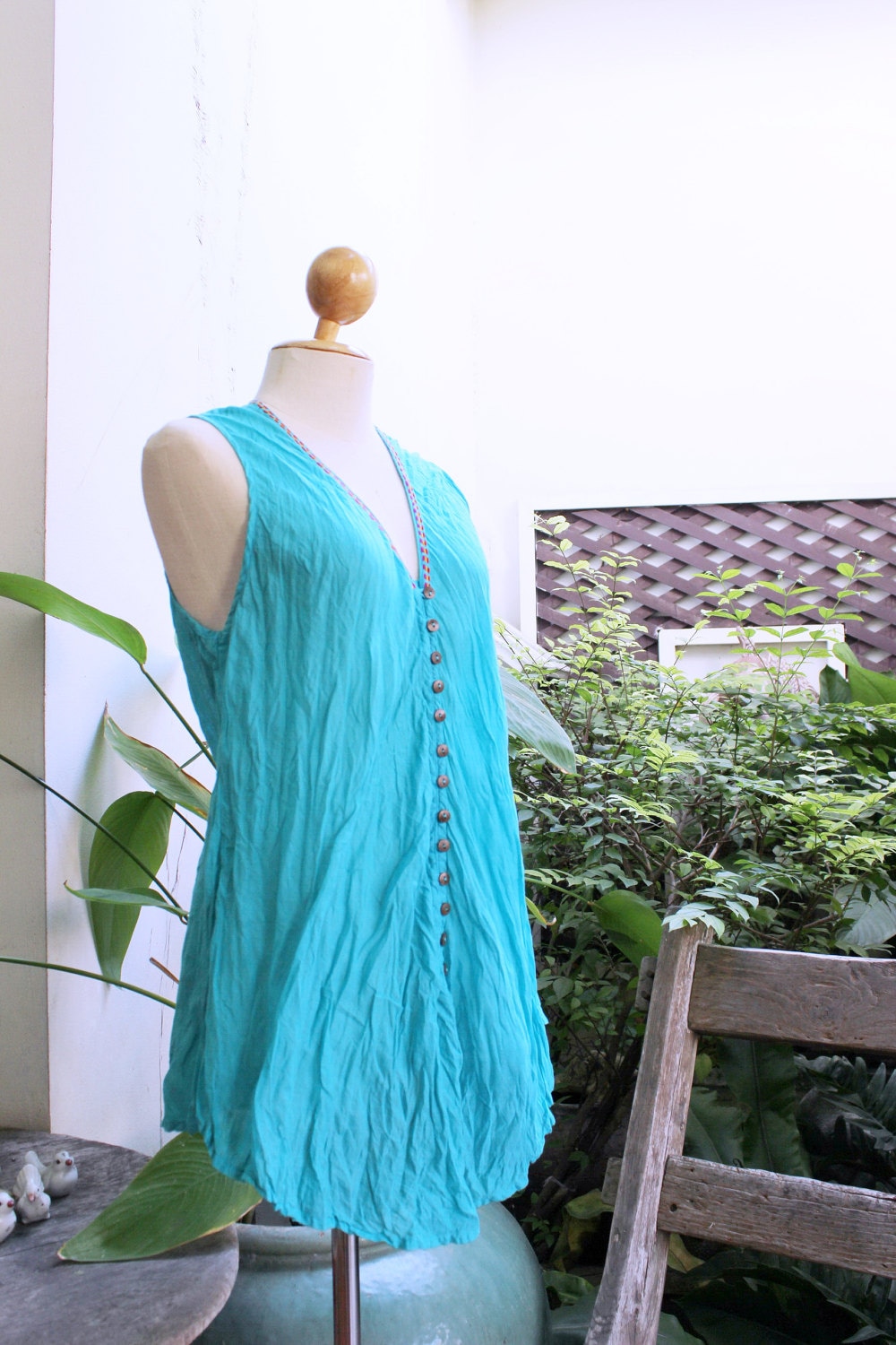 Bequemes Roomy V Ärmelloses Top - Sky Blue von fantasyclothes