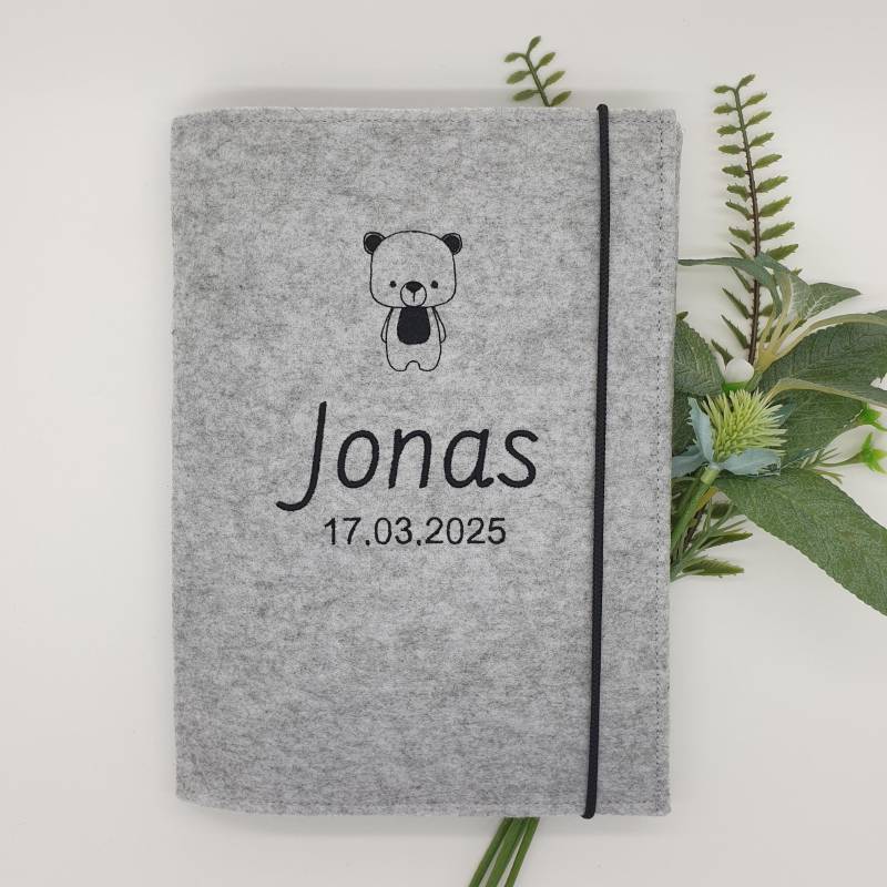 Filz Hülle U-Heft, Personalisierte U-Heft Mit Namen Und Geburtsdatum, Bärenmotiv, Gesundheitsheft Schweiz von farbfein