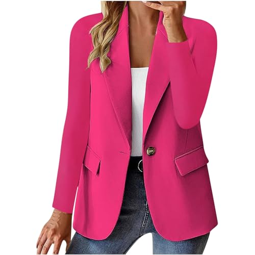 Lässiger Blazer für Damen, langärmelig, Arbeit, Büro, Blazer, locker, leicht, Sommer, offene Vorderseite, Anzugjacken, Outfit, 06 Hot Pink, XL von fartey