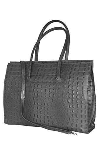 fashion-formel Zarolo Leder Damen Tasche, Business/Dokumente/Laptop-Tasche mit Schultergurt Italy Mod.2026-p, Grau-Kroko, X-L, Aktentasche von fashion-formel