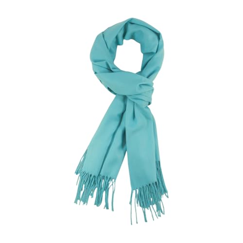Pashmina-Schal für Damen mit langen Fransen, soft-weiche Stoffqualität, Damen-Halstuch (Softtürkis) von fashionchimp