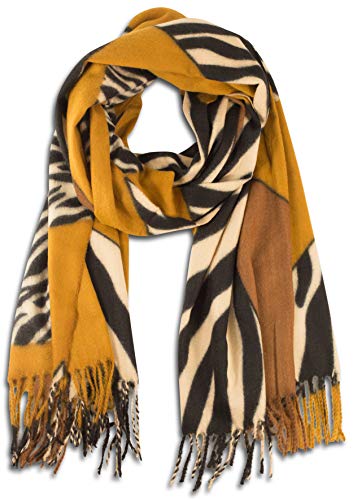 Damenschal mit Animal-Print Muster und weichem Fransensaum, leichter Schal (Camel) von fashionchimp