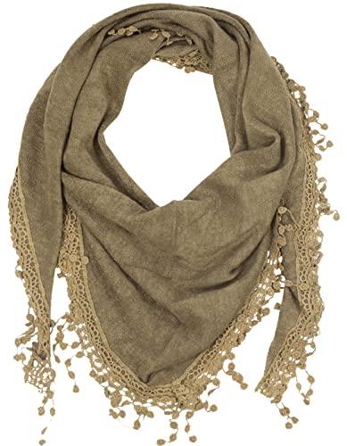 fashionchimp Damenschal mit Zier-Quasten und Muster-Mix Stickerei, Fransen-Schal, Dreieck-Tuch (Strick-Beige) von fashionchimp