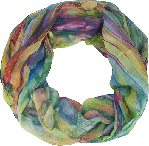 fashionchimp Loop Schlauchschal für Damen mit All-Over-Muster im Batik Style, Crash and Crinkle, Seide (Grün) von fashionchimp