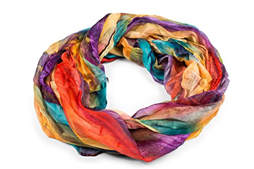 fashionchimp Loop Schlauchschal für Damen mit Feder-Muster in Batik Style, Crash and Crinkle, Seide, Schal (Gelb-Bunt) von fashionchimp