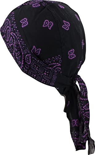 fashionchimp Zandana aus 100% Baumwolle, Bandana-Kopftuch, Bikertuch für Damen und Herren, Muster-Print (Schwarz-Lila Paisley) von fashionchimp