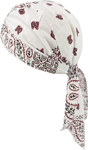 fashionchimp Zandana aus 100% Baumwolle, Bandana-Kopftuch, Bikertuch für Damen und Herren, Muster-Print (Weiß-Bordeaux Paisley) von fashionchimp
