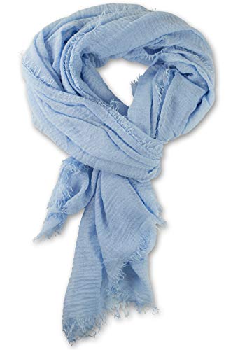 fashionchimp BASIC-Schal für Damen mit weichem Fransensaum, Tuch in leichter Qualität mit Baumwolle, einfarbig (Hellblau) von fashionchimp